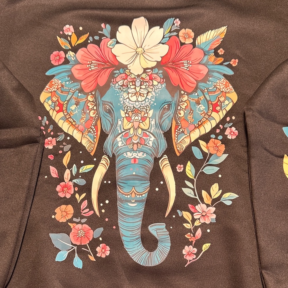 Black Floral Elephant Hoodie for Women